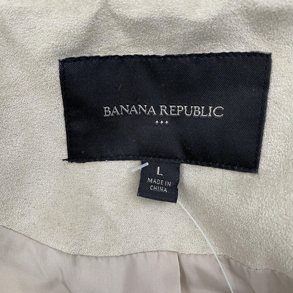 Banana Republic Faux Suede Trench Coat Jacket Tie Drape Front Womens Large Beige - Picture 6 of 11